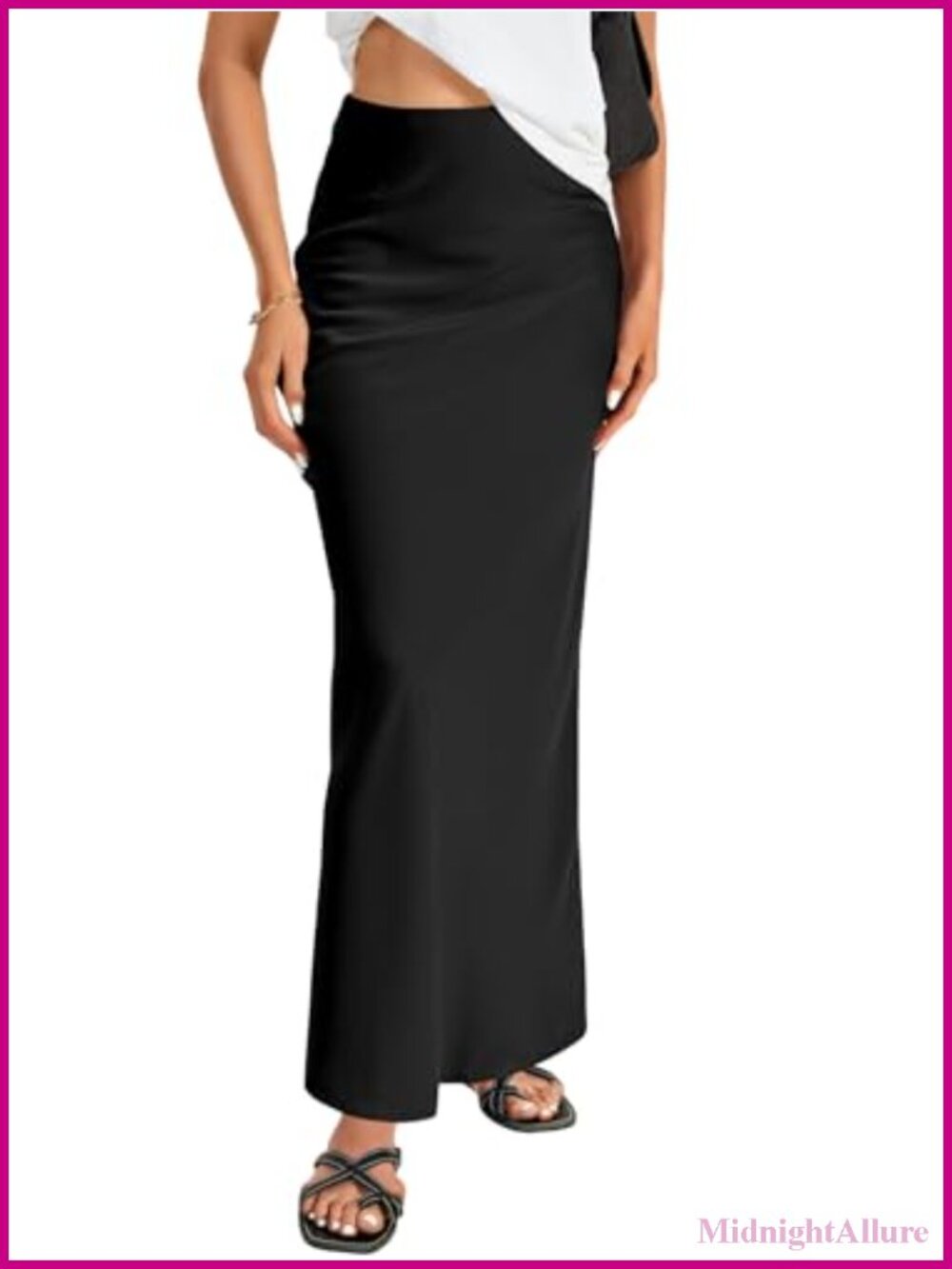 Satin Silky A-Line High Waist Flowy Maxi Long Skirt Side Zipper